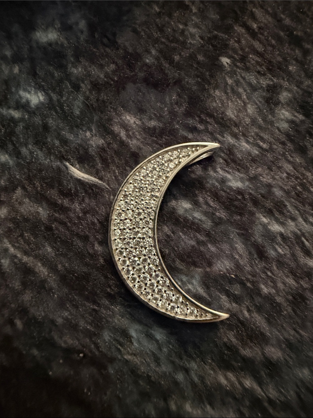 Crescent Moon Paved Crystal Necklace Sterling Silver